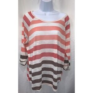 La Vie 89 Multi Colored Striped Short Sleeve Round Neck Casual Shirt Sz 2X EUC